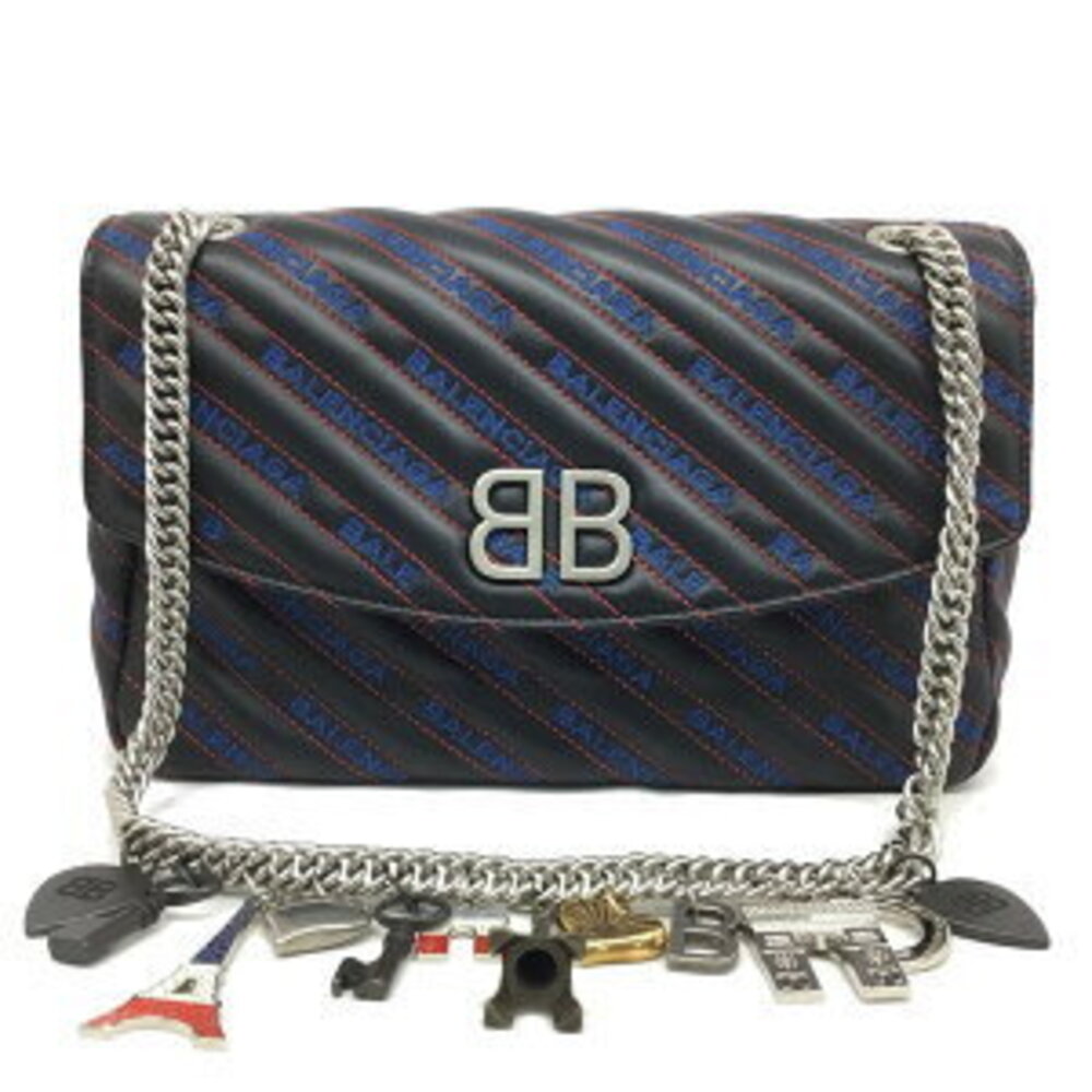 BALENCIAGA Round Chain Matelasse Shoulder Bag Leather Black - Picture 4 of 15